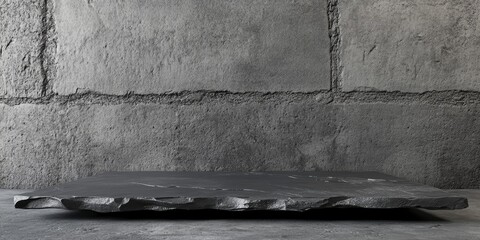 Poster - textured black stone surface set against a concrete wall backdrop, ideal for showcasing products and