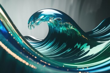 Poster - A mesmerizing turquoise glass wave sculpture, capturing the essence of ocean energy and fluidity.