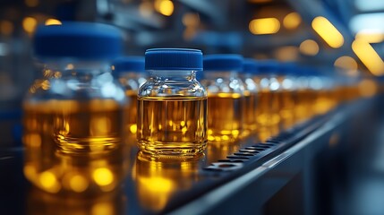 Aufkleber - Industrial Bottling Line for Liquid Containers in High-Tech Factory : Generative AI