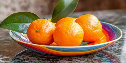 Poster - Clementine orange showcased on a vibrant multicolored dish, highlighting the freshness and appeal of the clementine orange. This arrangement emphasizes the beauty of the clementine orange.