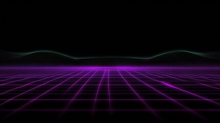 Poster - Elegant Purple and Green Digital Grid with Horizon Effect on Dark Abstract Background : Generative AI