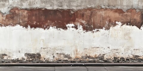 Fototapete - Weathered brown and white street wall featuring a fresh layer of paint, exemplifying the charm of aged surfaces and the transformative effect of new paint on a weathered wall.