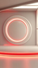Poster - Minimalist Neon Circular Structure with Modern Red Light Accents : Generative AI