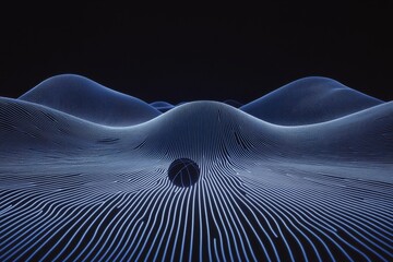 Poster - Abstract Digital Landscape Featuring Flowing Blue Lines and Curved Formations Against a Dark Background, Creating a Futuristic and Minimalist Aesthetic