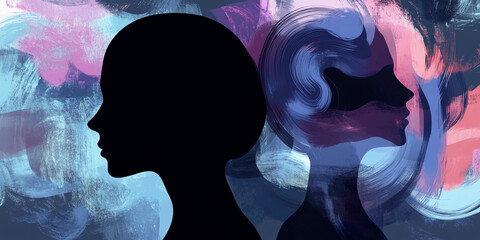 Poster - Silhouettes of women against a colorful abstract background
