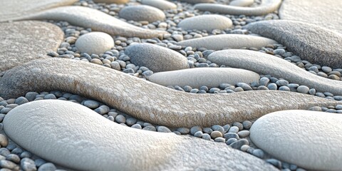 Fototapete - Landscape architecture concept featuring a textured background of stone pebbles, blending nature elements with interior design for an innovative approach to landscape architecture.