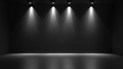 Poster - empty exhibition space with lights illuminating a dark background