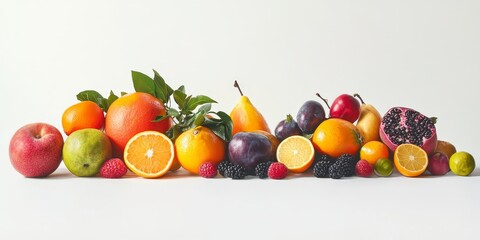 Poster - A vibrant set of fruit displayed in isolation against a pristine white background, showcasing the beautiful colors and textures of various fruit varieties in a stunning composition.