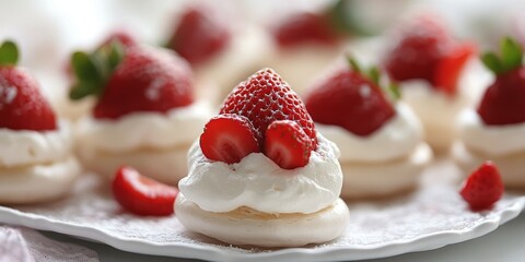 Poster - Delightful mini pavlova dessert topped with fresh strawberries, this sweet mini pavlova is a perfect indulgence for any occasion, celebrating the delightful flavors of sweet mini pavlova.