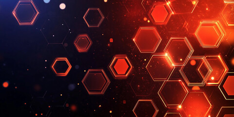 Poster - Colorful hexagonal shapes with glowing effects on dark background