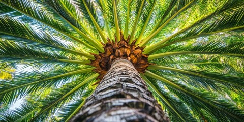 Aufkleber - Close up view of a tropical palm tree showcasing its vibrant foliage and unique texture, emphasizing the beauty and intricate details of the tropical palm tree in a captivating perspective.