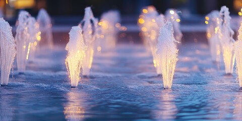 Aufkleber - Blurred image of a dancing water jet fountain, showcasing the mesmerizing movement and patterns created by the dancing water jet fountain, perfect for capturing dynamic water art.