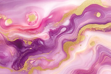 Poster - Abstract Fluid Art with Swirling Pink and Purple Hues Accented by Shimmering Gold Highlights, Perfect for Modern Decorative Designs and Creative Projects