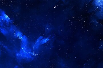 Poster - Abstract galaxy background with deep blue hues, ethereal lighting effects, and scattered stars creating a mystical space scene for creative projects and designs