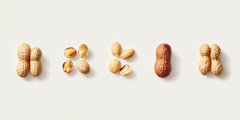 Poster - Evolution of peanuts showcased from their shelled nut form to the peeled variety. This visual representation of peanuts highlights the evolution of peanuts in a unique way against a white backdrop.