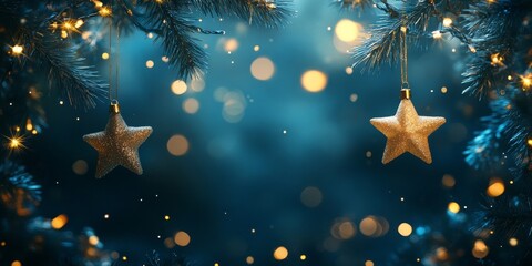 Poster - Twinkly lights and stars create a magical Christmas background. The enchanting twinkly lights and twinkling stars enhance the festive atmosphere, perfect for holiday celebrations.