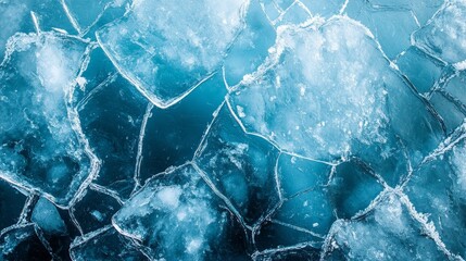 Aufkleber - Cracked ice on frozen blue water creates a stunning visual on the lake, showcasing the beauty of frozen blue water and the mesmerizing patterns formed by the ice.