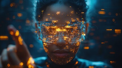 Poster - Cyberpunk Woman with Futuristic Holographic Interface