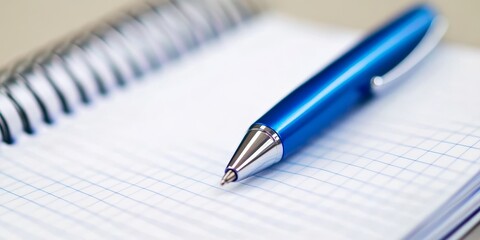Poster - Note and pen resting on a notebook in an office setting, capturing the essence of productivity. This note and pen create a perfect atmosphere for organizing ideas and tasks.
