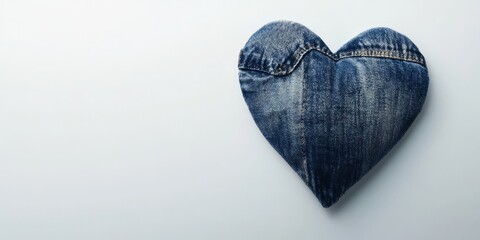 Aufkleber - Top view of a handmade denim heart shape, capturing a sweet in love concept, beautifully displayed on a white background, highlighting the essence of love and creativity in design.