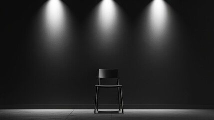 Poster - black chair under spotlights in dark minimalist space