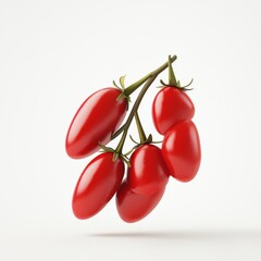 Wall Mural - Fresh and Vibrant Red Tomatoes Hanging from a Branch against a Minimalistic White Background