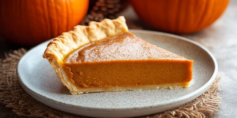 Poster - Homemade Pumpkin Pie, a traditional Thanksgiving favorite, embodies the essence of seasonal bakery delight with its rich flavors and comforting aromas, perfect for holiday gatherings and celebrations.