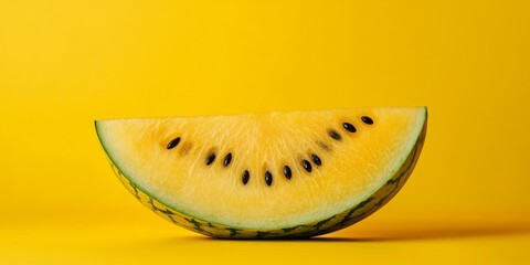 Aufkleber - A yellow background showcases half of a yellow watermelon, emphasizing the vibrant color of both the fruit and the backdrop in an eye catching display.