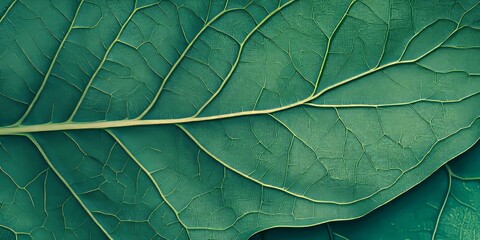 Poster - Close up view of green leaf texture, showcasing intricate patterns and details, perfect for nature backgrounds and designs focusing on the beauty of green leaf texture.