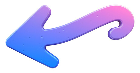 Poster - glossy, curved arrow in gradient blue to purple with smooth texture and subtle water droplet details, pointing to left