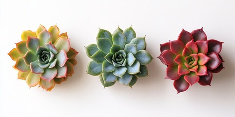 Poster - Lively succulents are artistically displayed against a clean white backdrop, creating a stunning visual contrast and highlighting their vibrant colors and unique shapes.