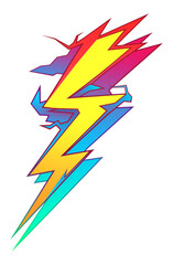 Poster - vibrant electric bolt in rainbow colors isolated on transparency background, symbolizing energy and creativity