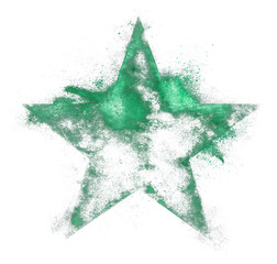 Poster - vibrant emerald green star with radiant brush patterns and textured splashes, creating dynamic and artistic effect on transparency background