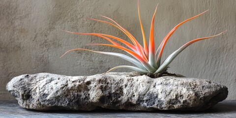 Aufkleber - Air plant, scientifically known as Tillandsia, elegantly displayed on a stone surface. This unique air plant showcases the beauty of Tillandsia in a natural setting.