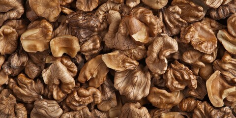 Poster - Peeled walnuts create an intriguing background texture, ideal for various designs. This walnut wallpaper features the rich detail of walnut kernels, perfect for showcasing the beauty of walnuts.