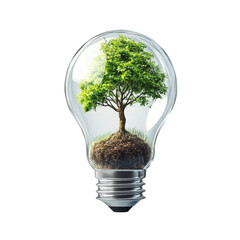 Poster - The image shows a small tree growing inside a lightbulb symbolizing eco-friendly energy and sustainable development.