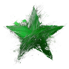 Aufkleber - green star with rough textured brushstrokes and paint splatters, isolated on transparency background, creating bold and artistic design