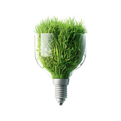 Fototapete - A glass lightbulb filled with vibrant green grass symbolizes renewable energy and environmental sustainability.