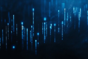 Aufkleber - Abstract Visualization of Neon Blue Vertical Light Streaks on a Dark Background, Creating a Futuristic and High-Tech Aesthetic for Digital Artwork and Technology Themes