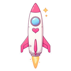 Aufkleber - pink rocket with heart shaped decals, vibrant pink fins, and glowing flame, isolated on transparency background, exuding playful and whimsical charm