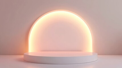 Poster - modern minimalist display platform with soft warm lighting effect