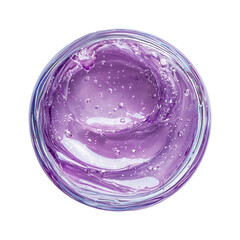 Poster - Soft lilac gel with smooth texture and air bubbles, isolated on transparency background, viewed from top. translucent appearance and swirling pattern create calming aesthetic