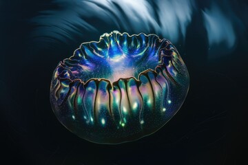 Poster - An iridescent jellyfish, a mesmerizing spectacle of bioluminescence in the deep ocean.