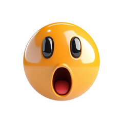 Poster - glossy orange 3D surprised emoji with wide eyes and open mouth, isolated on transparency background, expressing shock or amazement