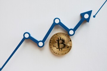 Poster - Bitcoin price rising, shown on an upward trending graph.