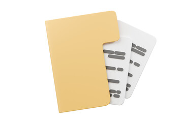 Aufkleber - 3D Minimal Business file folder documents note paper icon. Sheets of paper with detail. Approved document concept. Minimal Cartoon design isolated on transparent background. 3d rendering illustration.