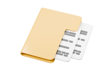 Aufkleber - 3D Minimal Business file folder documents note paper icon. Sheets of paper with detail. Approved document concept. Minimal Cartoon design isolated on transparent background. 3d rendering illustration.