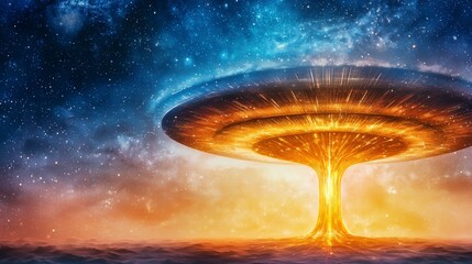 Poster - Cosmic Energy Explosion in a Vibrant Universe with Bright Colors and Celestial Background