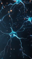 Poster - Glowing neurons transmitting electrical signals, forming complex networks and connections within the nervous system, illustrating the intricate process of communication in the brain