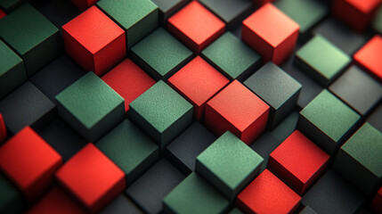 Abstract Colorful 3D Cubes in Green and Red Pattern Formation